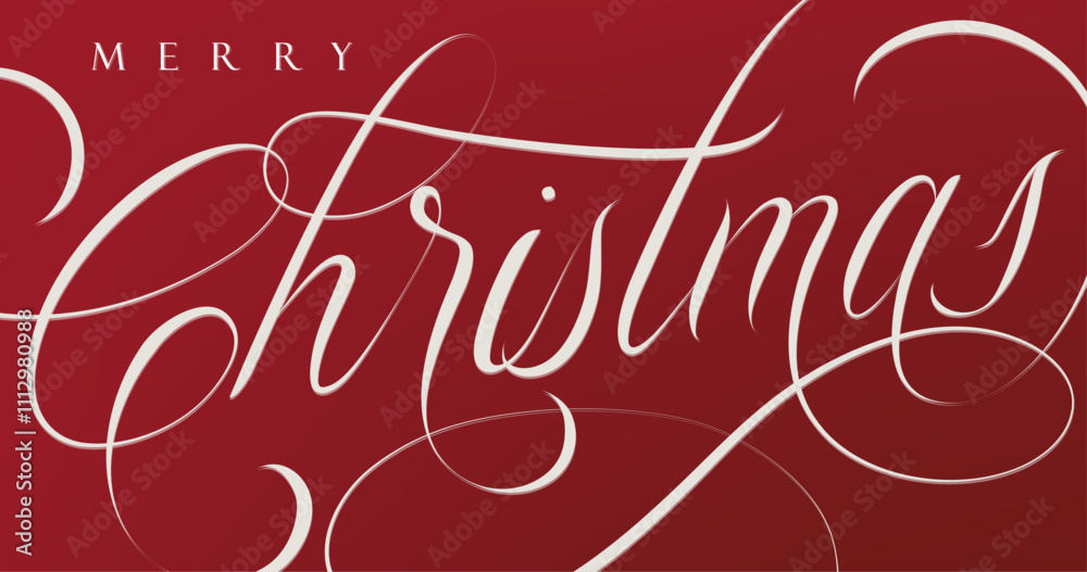 Merry Christmas handwritten calligraphic lettering with floral arrangement drawing on beige color background