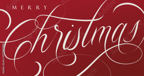 Obraz na płótnie Merry Christmas handwritten calligraphic lettering with floral arrangement drawing on beige color background w salonie