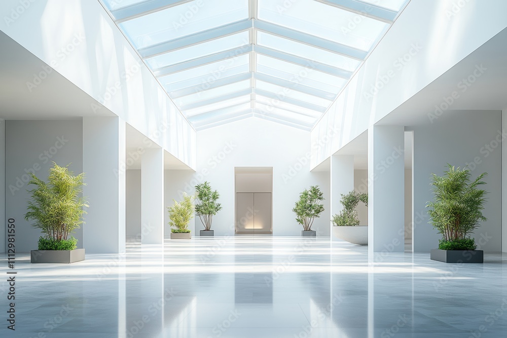 Fototapeta premium Bright, modern interior space with plants and natural light.