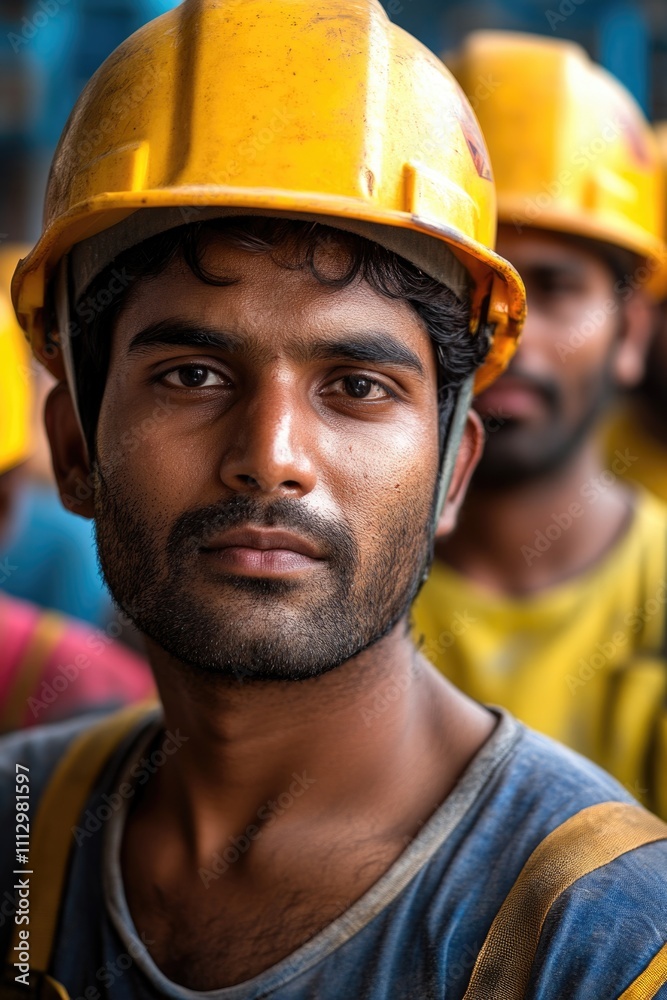 Group of construction workers wearing hard hats, posing together Group of construction workers wearing hard hats, posing together