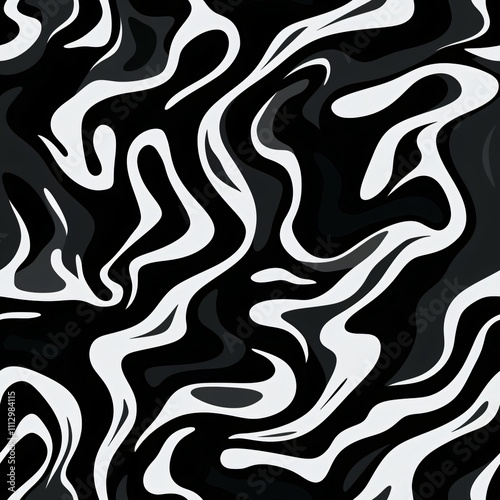 Distorted twisted black and white line background. Trippy strip psychedelic seamless pattern. Hypnotic optical illusion. Groovy abstract print. Trendy monochrome retro style photo