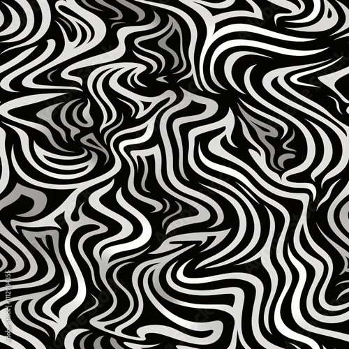 Distorted twisted black and white line background. Trippy strip psychedelic seamless pattern. Hypnotic optical illusion. Groovy abstract print. Trendy monochrome retro style photo