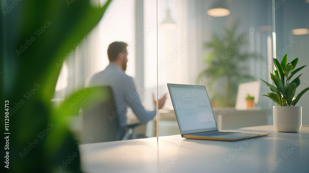 Modern Office Scene Through Glass Wall with Team Collaboration Modern Office Scene Through Glass Wall with Team Collaboration