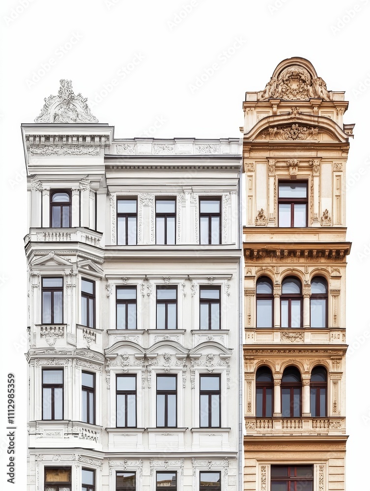 Obraz premium Ornate building facades, before and after restoration.