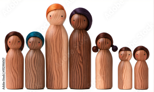 Peg doll adoptive family, 2 adults, 5 children photo