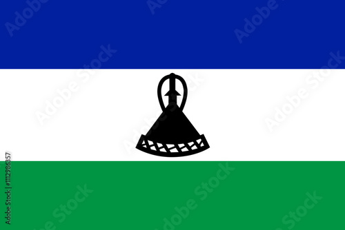 Lesotho flag in official colors, dimensions and aspect ratio. Vector flag symbolizing national pride, identity, heritage, patriotism and authority
