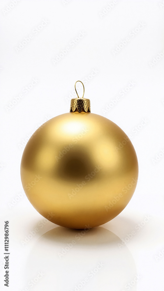 A golden Christmas ball on a white background. The ball is round and has a glossy finish, reflecting the light and creating a beautiful contrast. A golden Christmas ball on a white background. The ball is round and has a glossy finish, reflecting the light and creating a beautiful contrast.