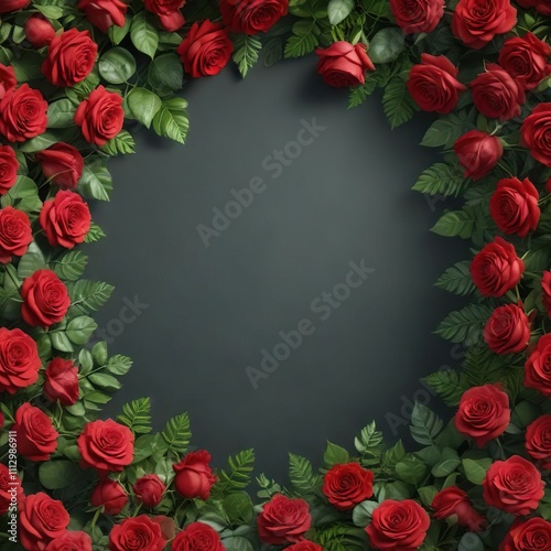 A stunning border made of red roses and lush green leaves, red roses, decorative, frame