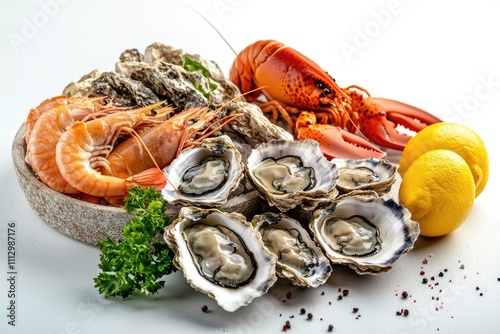 Wallpaper Mural Fresh seafood platter with oysters, shrimp, and lemon on a table Torontodigital.ca