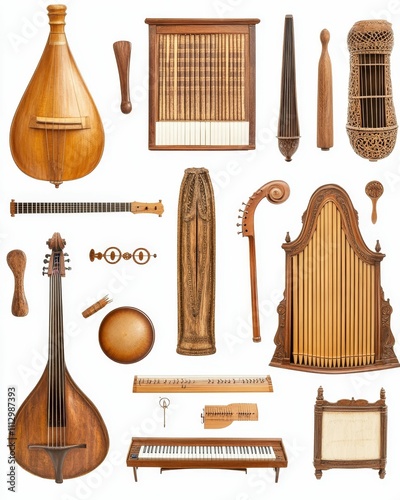 Collection of antique musical instruments. photo