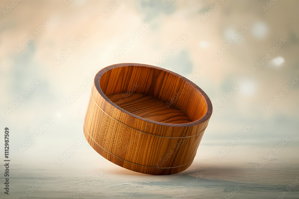 Empty Wooden Bucket Container, Vibrant Wood Grain Empty Wooden Bucket Container, Vibrant Wood Grain