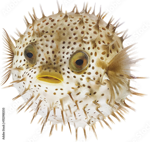Watercolor painting of a Putterfish, watercolor Blowfish illustration, perfect for children's design