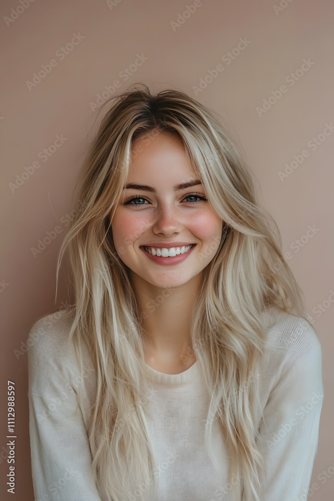 portrait charming blonde hair girl woman smiling white teeth portrait charming blonde hair girl woman smiling white teeth