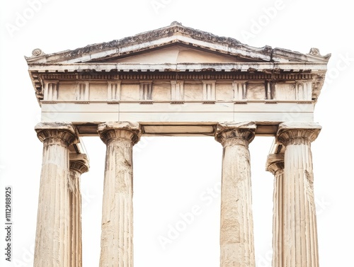 Ancient stone structure, four columns, weathered facade. photo