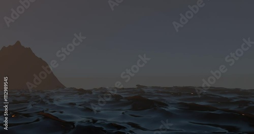 realistic 3d water and landscape, ocean water, relaxing scene, prehistoric waters, foggy weather concept photo