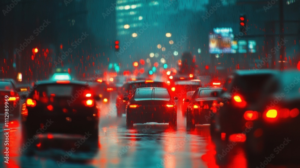 An artistic representation of a traffic jam in the city with evening lights.
An artistic representation of a traffic jam in the city with evening lights.