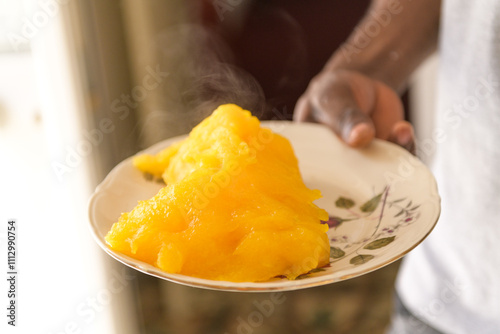 Cassava Starch on a plate, a side dish for Banga soup