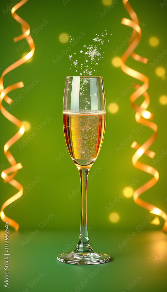 Happy New year celebration background concept made from champagne glass on green background isolated with white highlights, png Happy New year celebration background concept made from champagne glass on green background isolated with white highlights, png