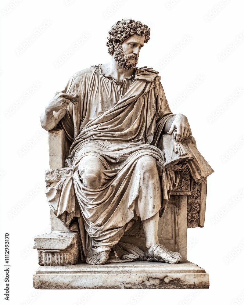Fototapeta premium Seated stone figure, classical drapery, book.
