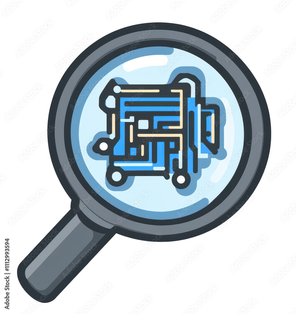 Transparent logo of magnifying glass over a circuit board. Technological symbol. Transparent logo of magnifying glass over a circuit board. Technological symbol.