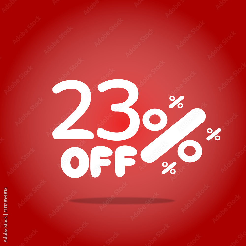 23% off illustration. Red background and twenty three percent white 23% off illustration. Red background and twenty three percent white