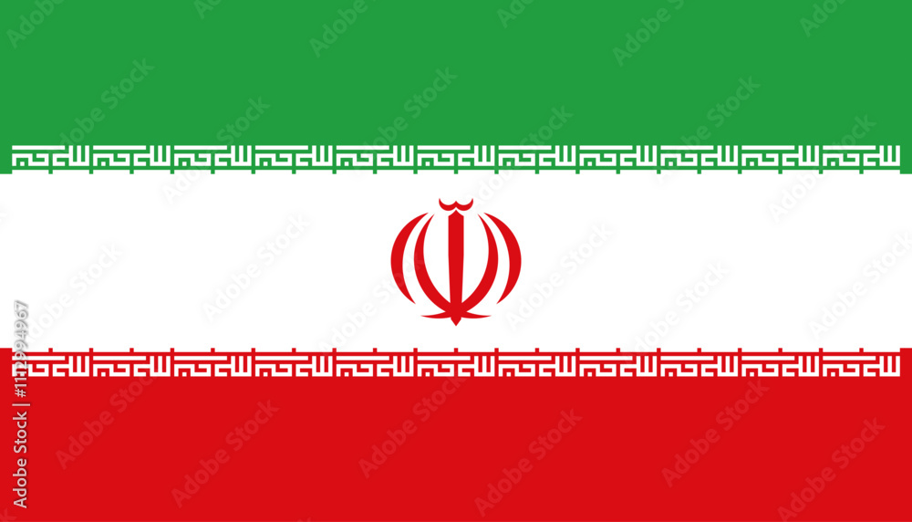 Iran flag in official colors, dimensions and aspect ratio. Vector flag symbolizing national pride, identity, heritage, patriotism and authority