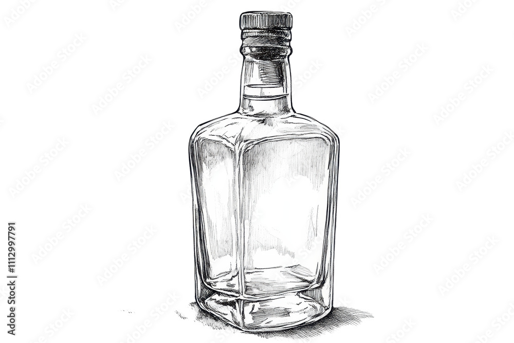 Hand-drawn bottle on a minimalistic white background