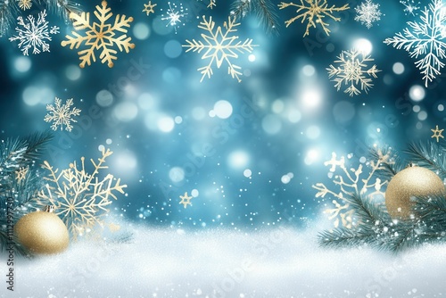 The white background showcases the vivid snow texture for a New Year's postcard