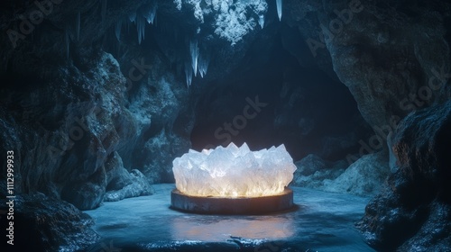 empty stage made of crystals underground, poduim photo