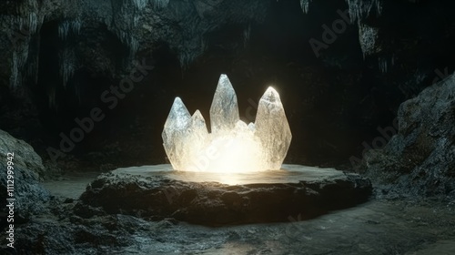 empty stage made of crystals underground, poduim photo