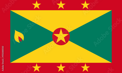 Grenada flag in official colors, dimensions and aspect ratio. Vector flag symbolizing national pride, identity, heritage, patriotism and authority