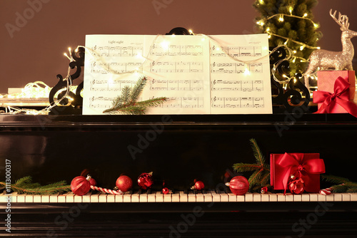 Piano with Christmas decora...