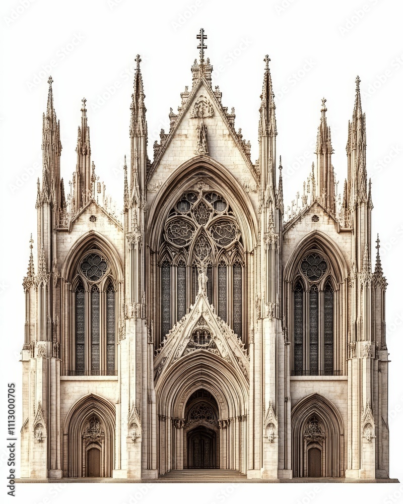 Naklejka premium Ornate Gothic cathedral facade, detailed stonework.