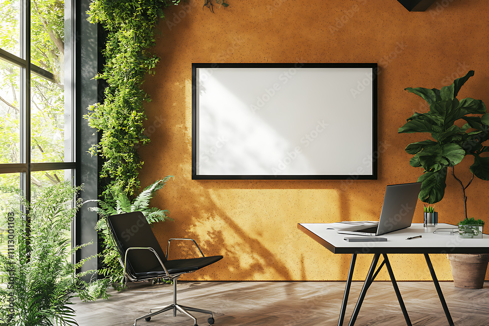 Modern Workspace with Natural Elements Modern Workspace with Natural Elements
