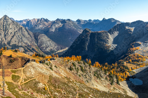 Fall Season Hiking Trail in North Cascade Mountains photo