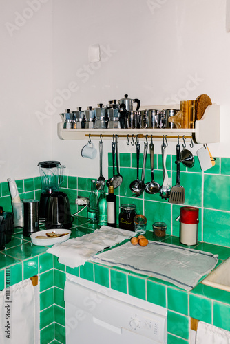 Traditional kitchen from Italy full of appliances and kitchen tools photo