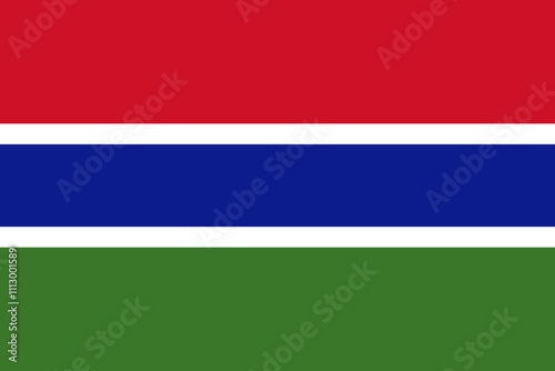 Gambia flag in official colors, dimensions and aspect ratio. Vector flag symbolizing national pride, identity, heritage, patriotism and authority