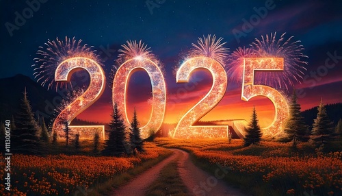 2025 happy new year with fireworks
