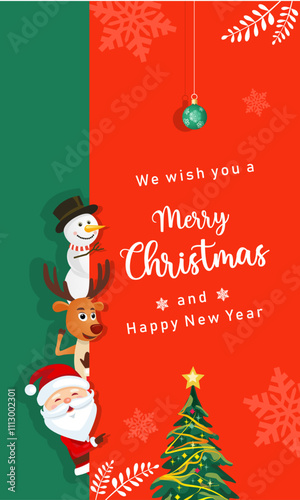 Merry christmas greeting card cartoon style.