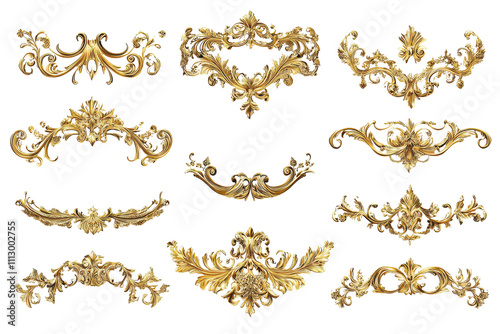 Set of decorative vintage frames and borders in gold color