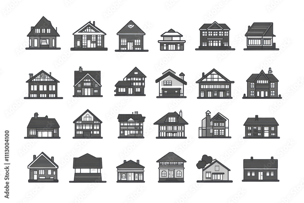 Fototapeta premium Flat design house icons on a white background