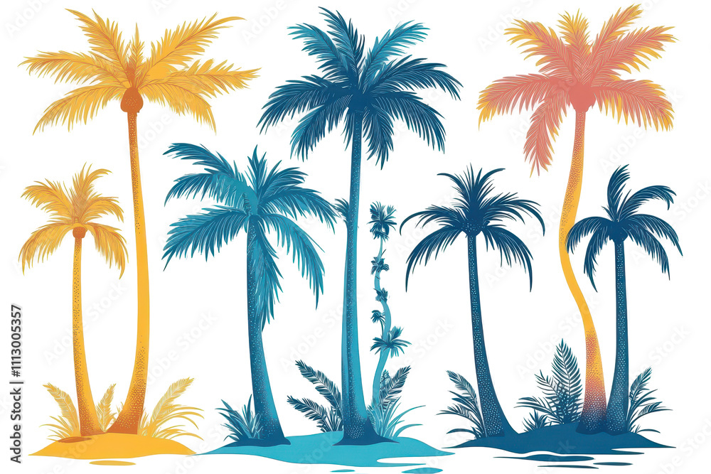 Fototapeta premium Silhouettes of palm trees on a white background