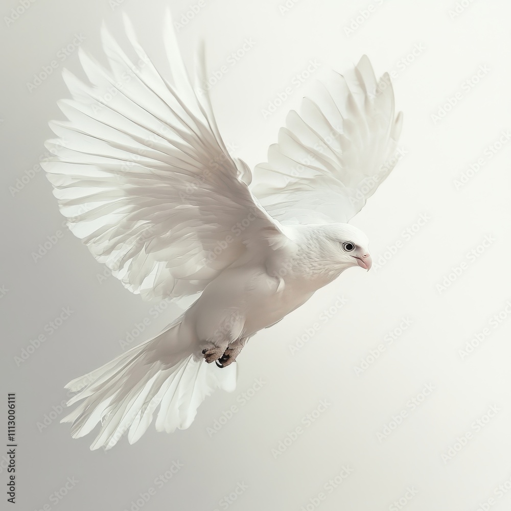 Obraz premium White Dove In Flight Wings Spread Gracefully