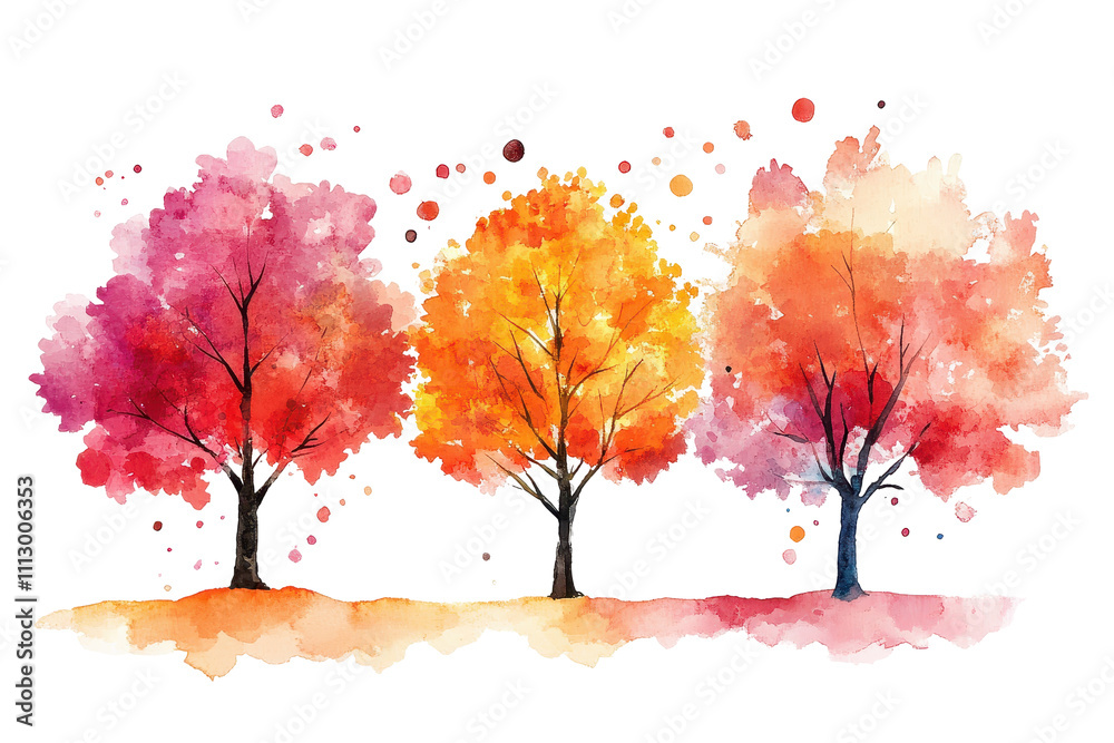 Fototapeta premium watercolor image of three autumn trees
