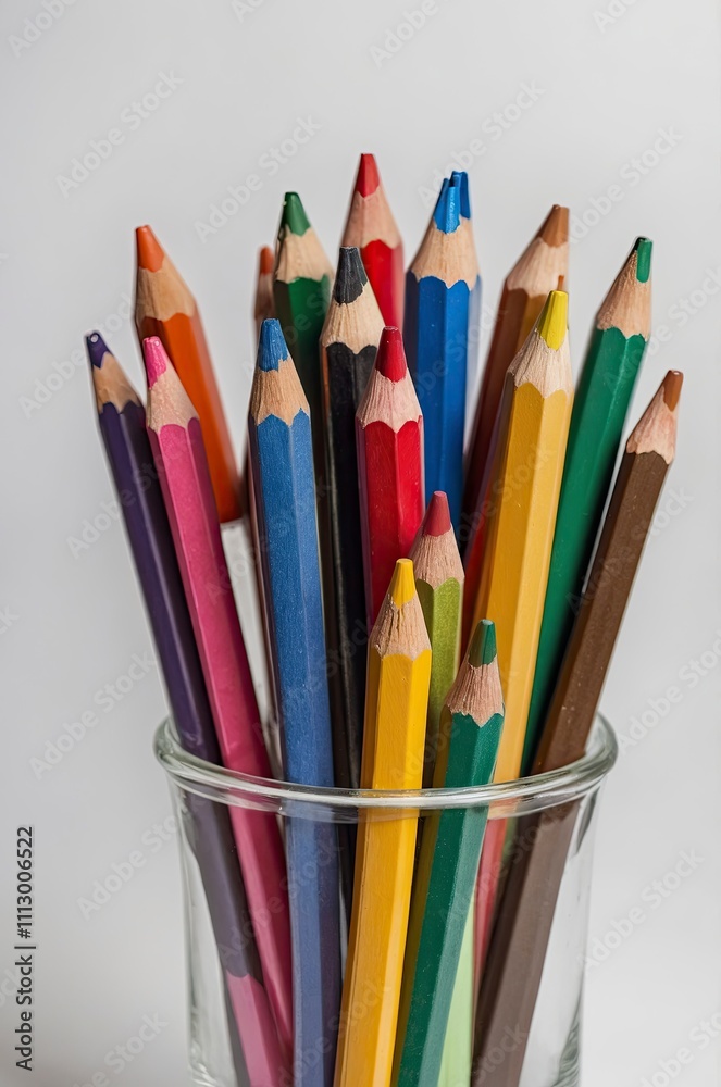 Fototapeta premium Colored pencils on white background. Close-up. Flatlay. Copy space 