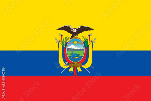 Ecuador flag in official colors, dimensions and aspect ratio. Vector flag symbolizing national pride, identity, heritage, patriotism and authority
