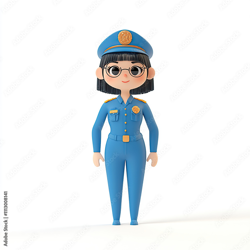 A cartoon character dressed as a police officer, featuring a blue uniform and cap. A cartoon character dressed as a police officer, featuring a blue uniform and cap.