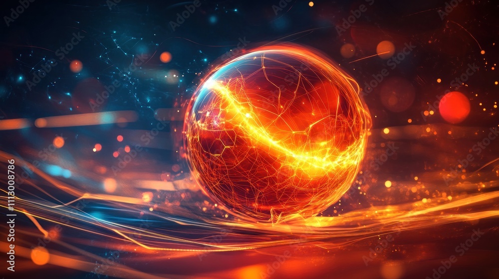 Fiery energy sphere with glowing cracks, abstract background. Fiery energy sphere with glowing cracks, abstract background.
