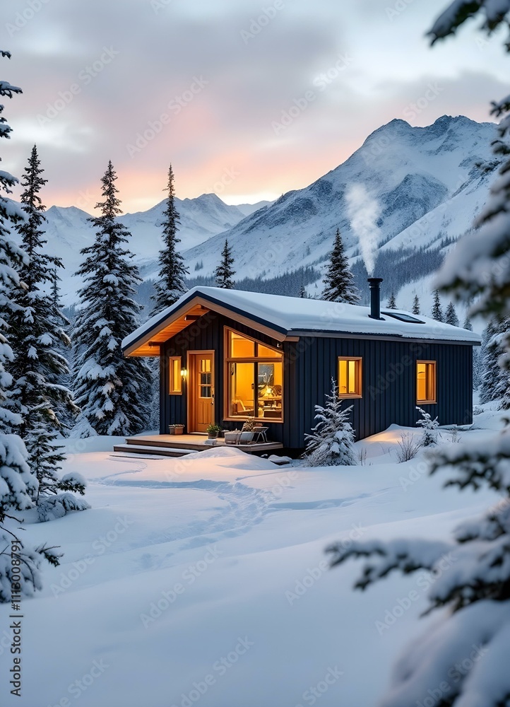 Fototapeta premium Luxury Cabin in Snowy Mountains