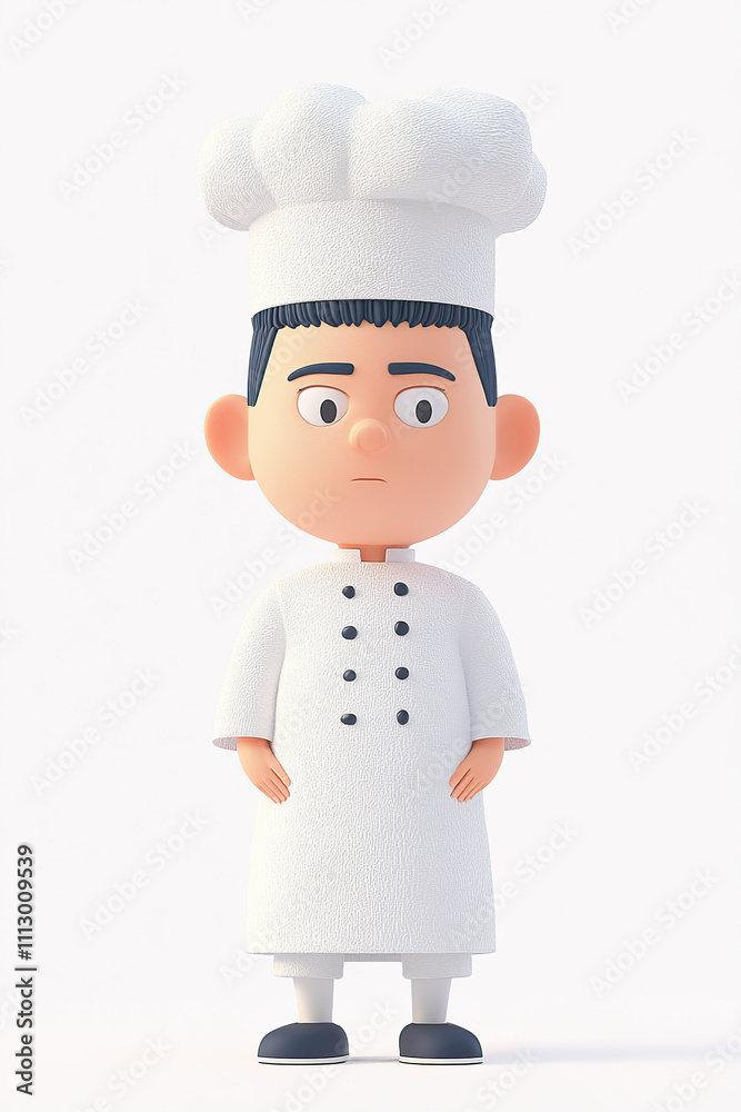 A cartoon chef character in a white uniform and hat, standing with a neutral expression. A cartoon chef character in a white uniform and hat, standing with a neutral expression.